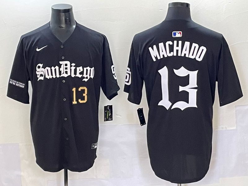 Men 2025 San Diego Padres #13 Machado Black Five generations Joint Name Nike MLB Jersey style 1
